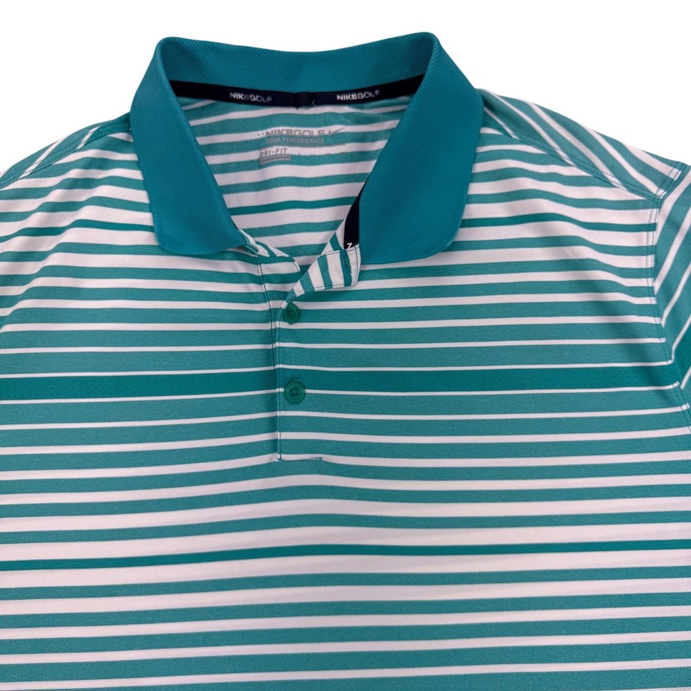 Nike Golf Tour Performance Polo Shirt Mens 2XL Green Stripe Dri-FIT Work 585824